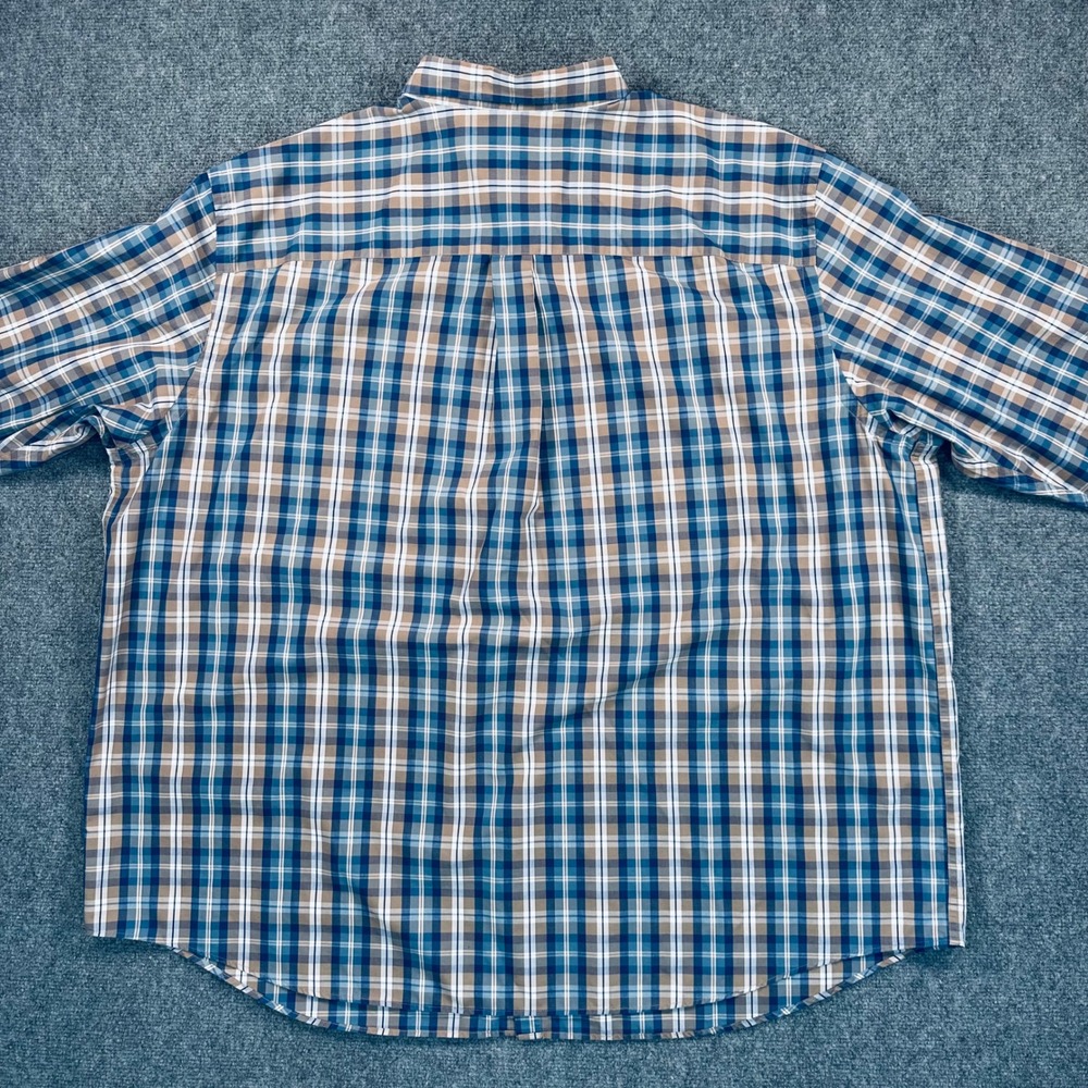 Oak Hill Men's 3XL Blue Tan Plaid WRINKLE FREE Button Down Shirt Cool Dry Cotton - Picture 3 of 12